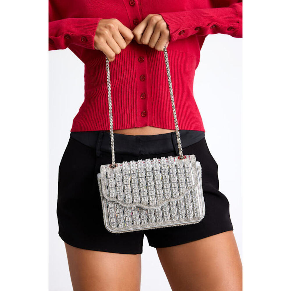 Lulus Miradie Silver Rhinestone Crossbody Bag - Size One Size